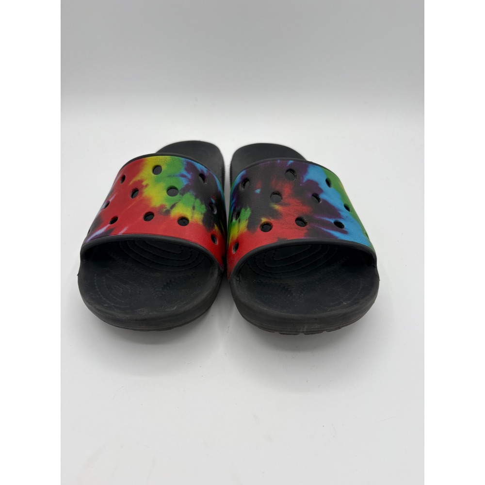 Crocs Classic Slide Black Tie Dye Rainbow Sandals Mens 6 Womens 8 206121-0C1